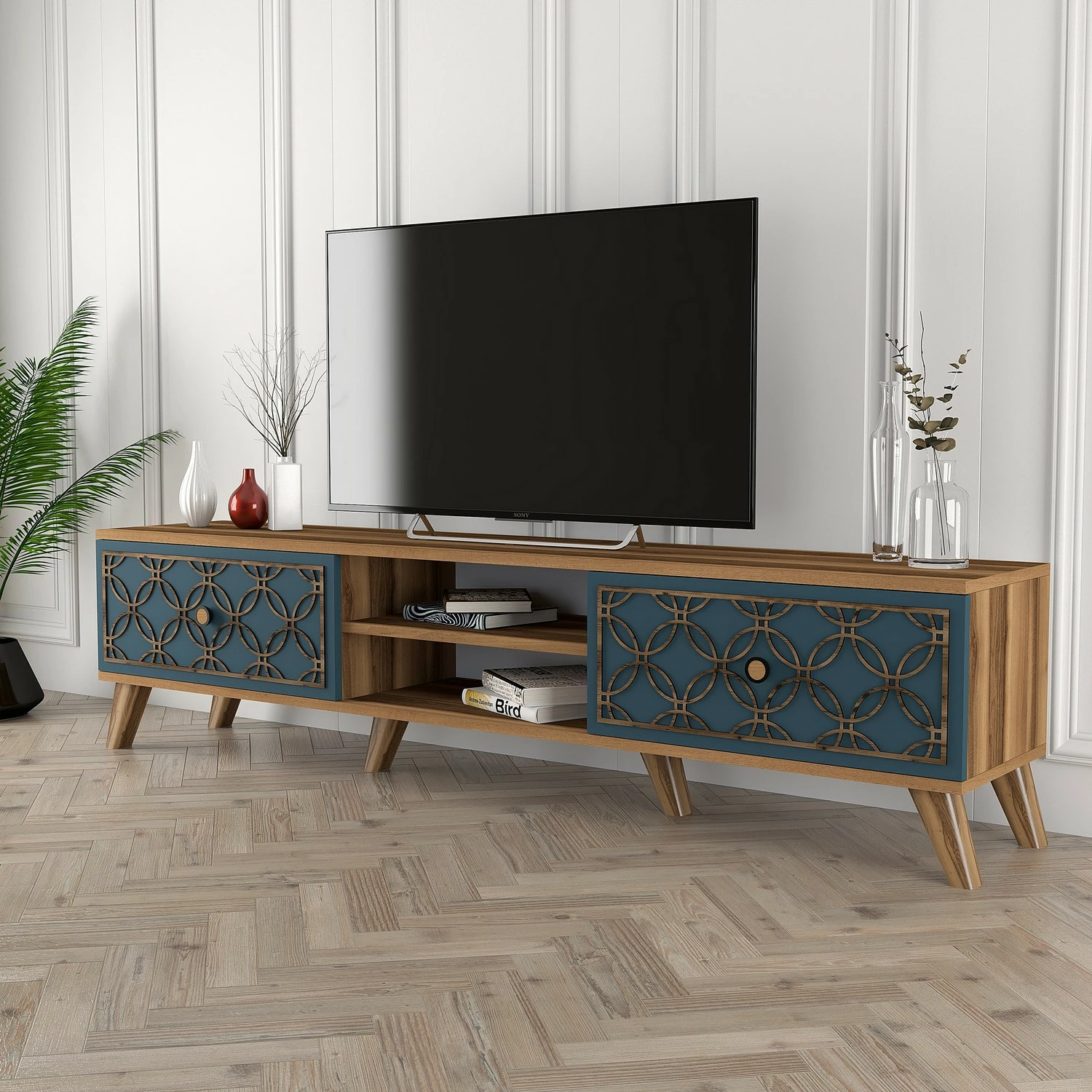 Komodë TV Hanah Home, Class, ngjyrë arre dhe kalcedoni