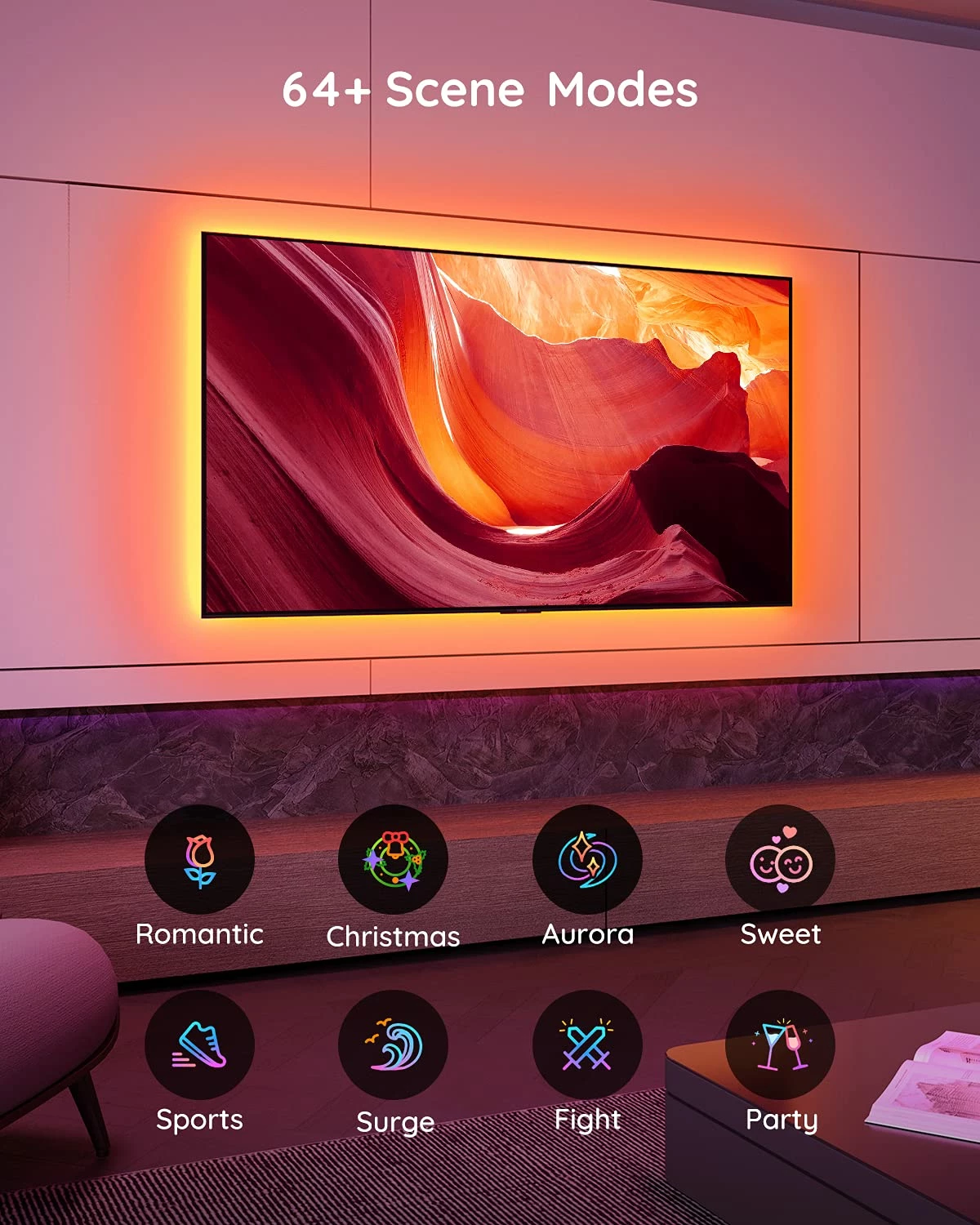Dritë prapavije LED RGB për TV Govee Backlight 46-60\", 3 m, Bluetooth/USB, set 4 segmente