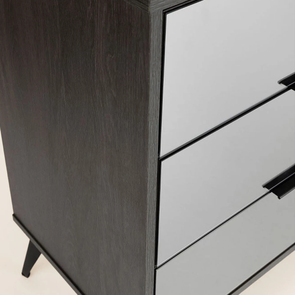 Komodë Specchio me 6 sirtarë, ngjyrë lis i zi, pasqyrë, 120x39x80