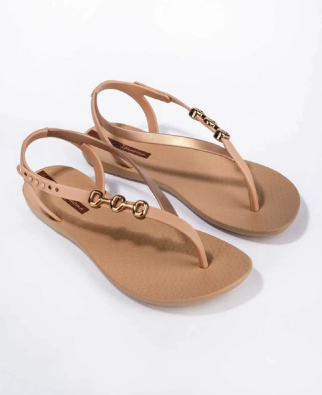 Sandale flip-flop për femra Ipanema, bezhë me të arta
