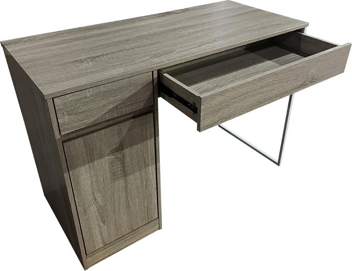 Tavolinë pune, ngjyrë natyrale, këmbë metalike të bardha, 110x50x76cm