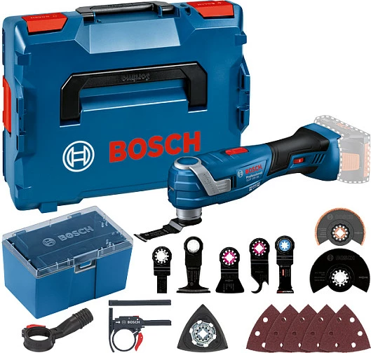 Vegël multifunksionale osciluese me bateri Bosch Professional GOP 18V-34 Solo, 18V, L-BOXX, blu/zi