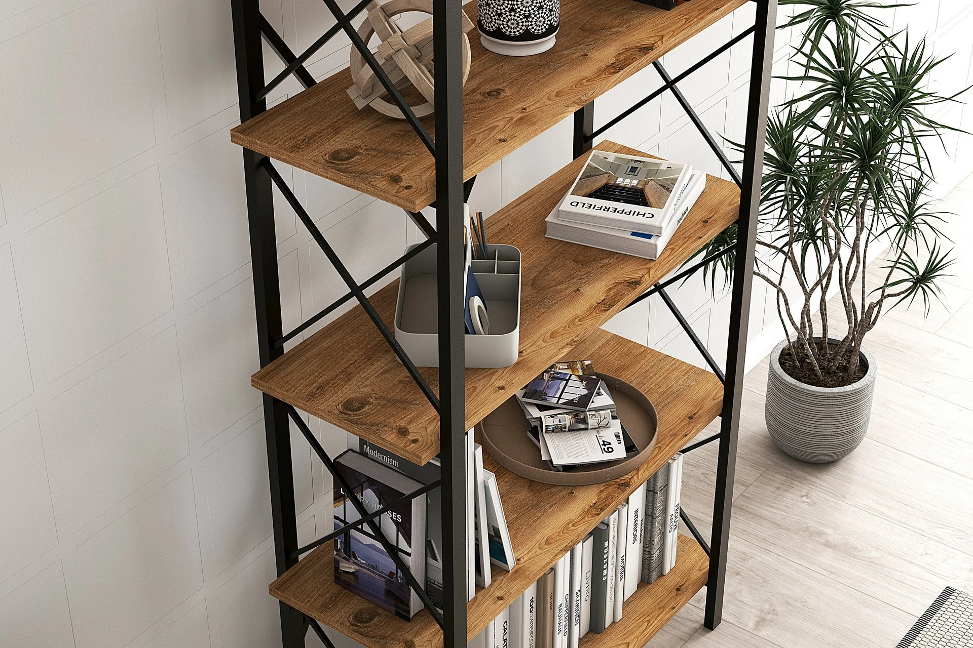 Raft librash Hanah Home, Nero Elit, ngjyrë pishe Atlantike dhe e zezë