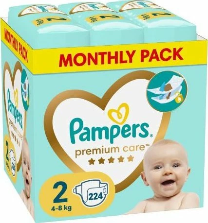 Pelena Pampers Premium Care 2 Mini 4-8 kg, 224 copë (Monthly Pack)