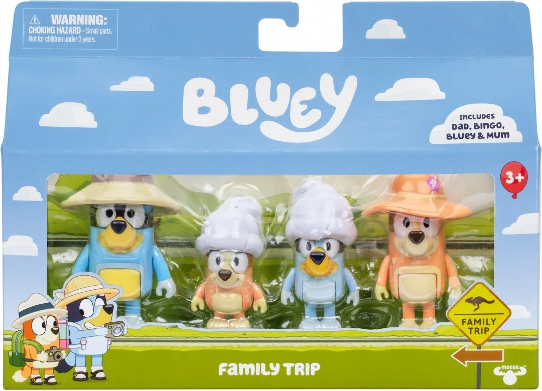 Set figurina Bluey Family Trip, Tm Toys, BLU17654, plastikë, 4 copë