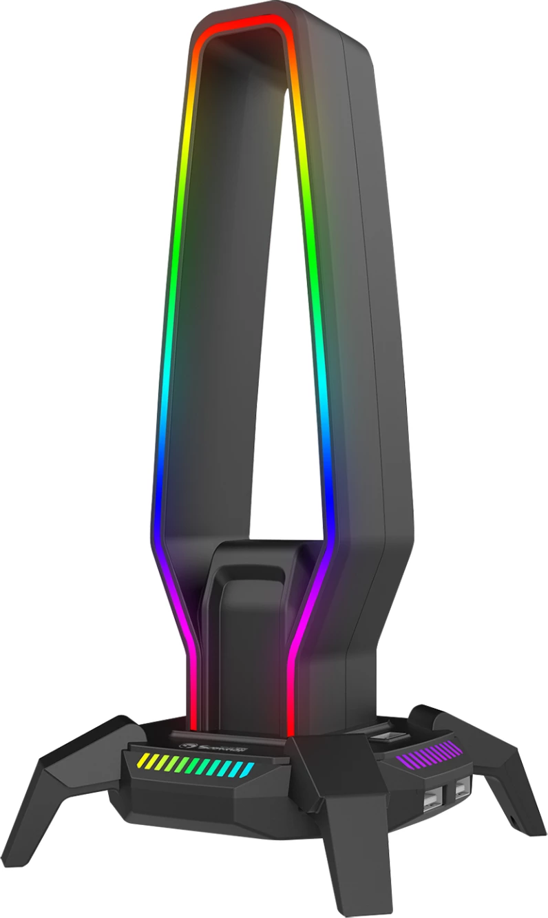 Mbajtëse kufjesh Marvo HZ-10 RGB, 3x USB 2.0, audio jack, e zezë