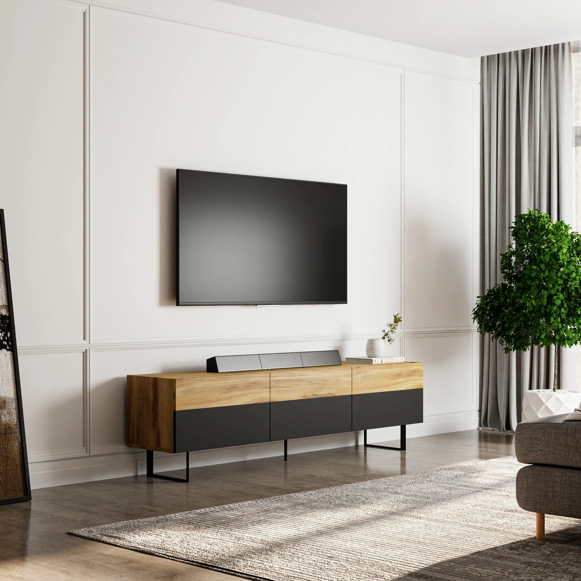 Komodë TV Skye Decor, e zezë, lis