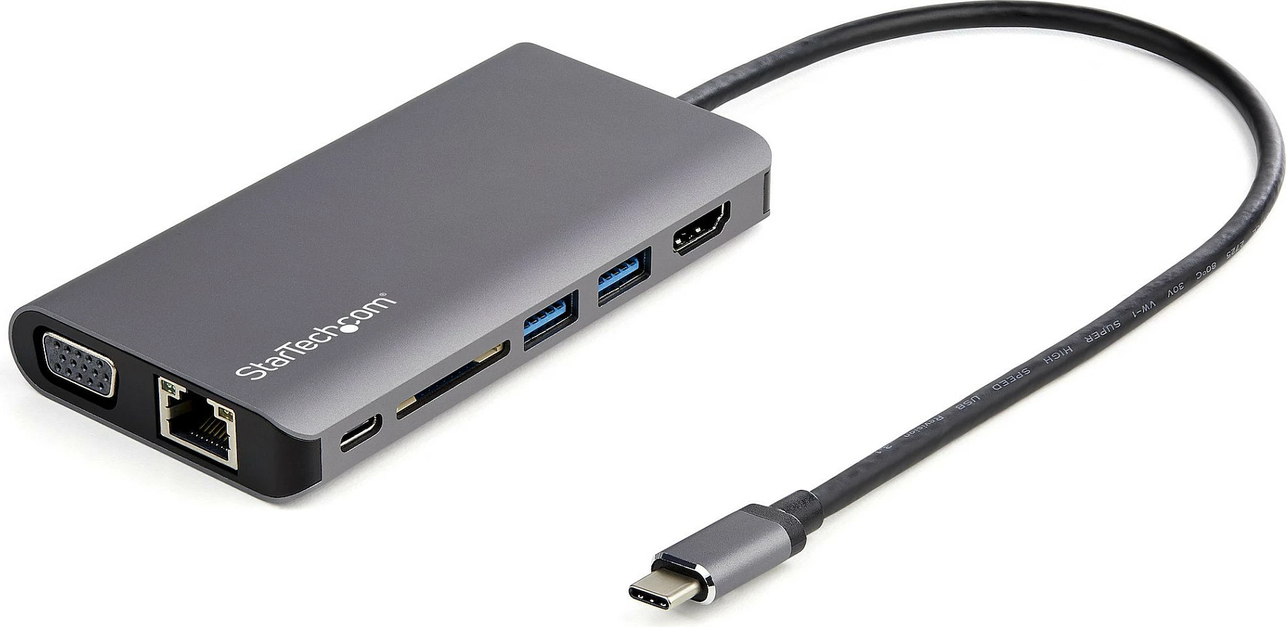 Adapter multiport USB-C StarTech DKT30CHVAUSP, mini docking me HDMI 4K, VGA, 100W PD, USB 3.0, LAN, SD, gri