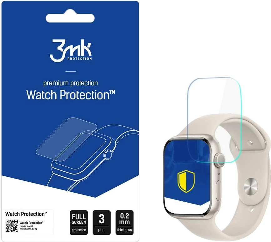 Mbrojtës ekrani për Apple Watch 8/9 41mm 3mk Watch Protection ARC+, transparent, set prej 3 copë
