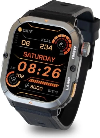 Smartwatch AGM Legion 3, 1.95" AMOLED, GPS, 500 mAh, 5ATM/IP68, MIL-STD-810H, Bluetooth thirrje, e zezë