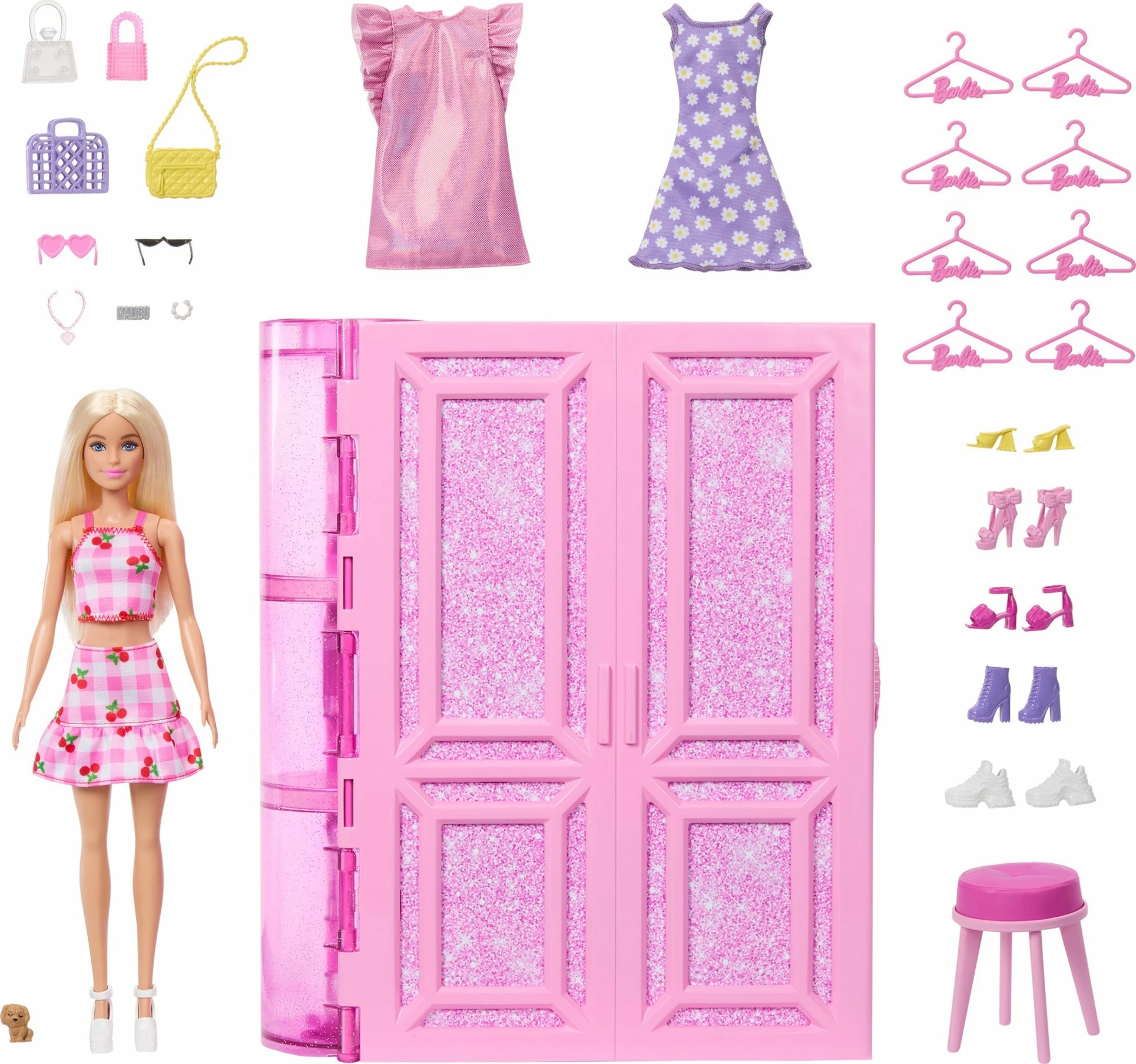 Garderobë për Barbie Mattel Dream Closet 3.0 HXD58, 90 cm, 25+ pjesë, rozë, set me kukull dhe aksesorë