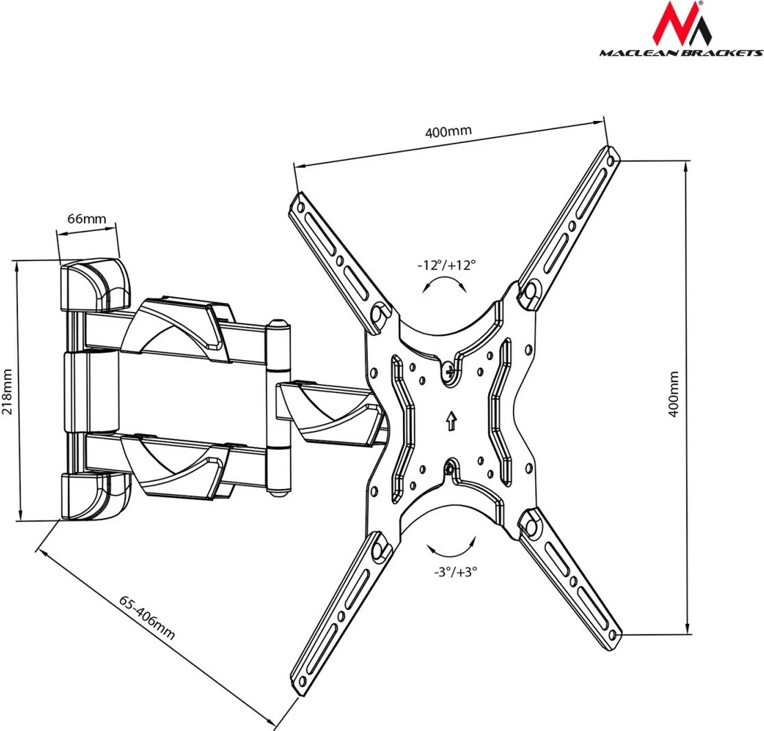 Mbajtëse muri për TV/monitor Maclean MC-743, 13-65", 30kg, e zezë