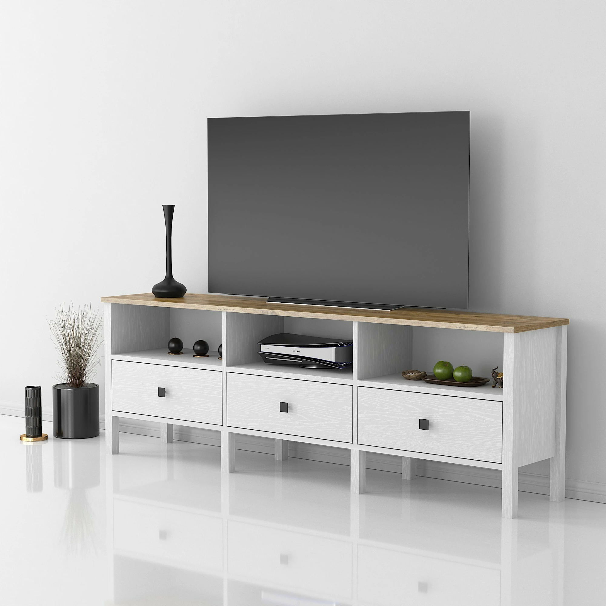 Komodë TV Hanah Home, FRN-10055, ngjyrë druri dhe e bardhë, 180x60x35cm