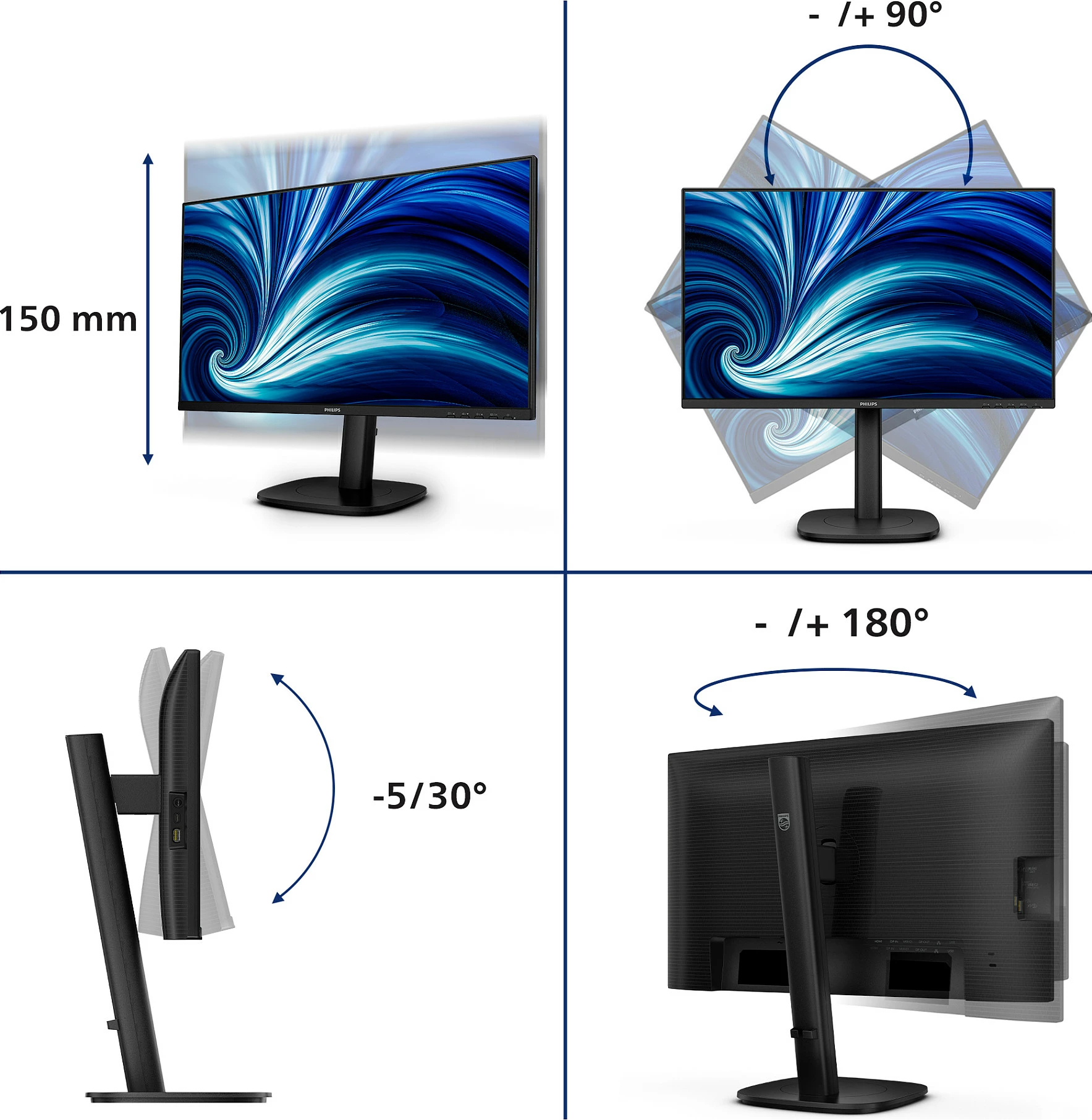 Monitor Philips 24B2U3601, 23.8" QHD 120Hz, HDMI/DP/USB-C 90W, i zi