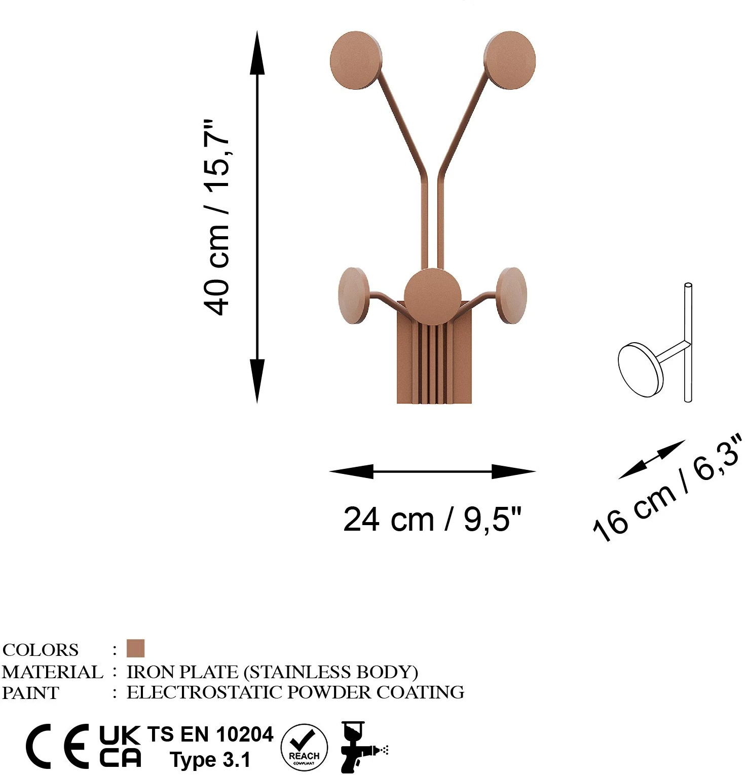 Varëse muri metalike Wallity, model gjirafë, ngjyrë bakri