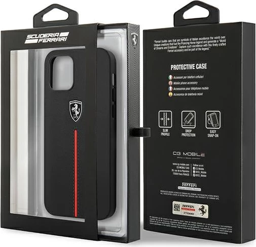 Mbështjellës Ferrari Off Track për iPhone 12 Pro Max, lëkurë natyrale, i zi