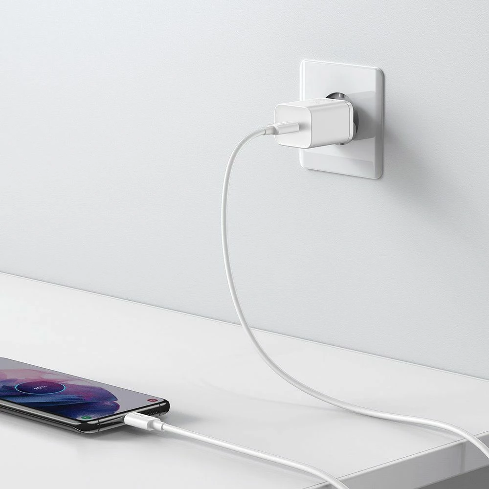 Ngarkues muri Baseus Super Si TZCCSUP-L02 25W USB-C PD 3A, bardhë, set me kabllo USB-C në USB-C 1m