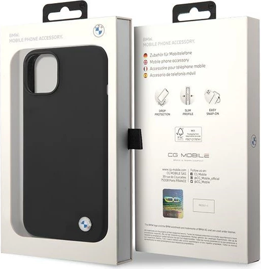 Mbështjellës BMW BMHCP14MSILBK për iPhone 14 Plus 6.7", silikon, e zezë