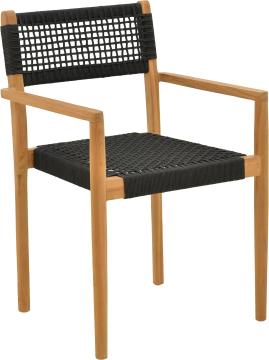 Karrige me krahë Lengan, dru tik natyral, litar i zi, 54x52x80cm