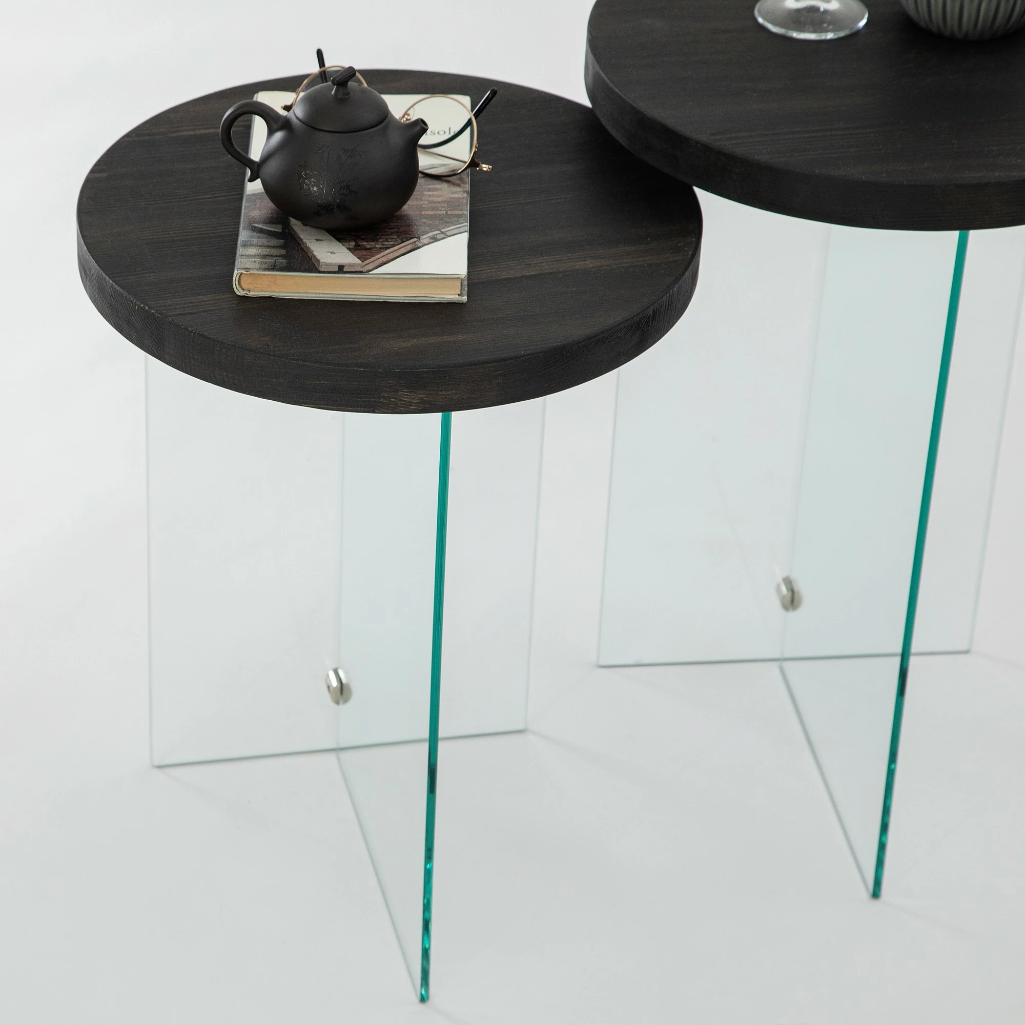 Set tavolinash kafeje Skye Decor, Serenity 2, antracit, xham transparent