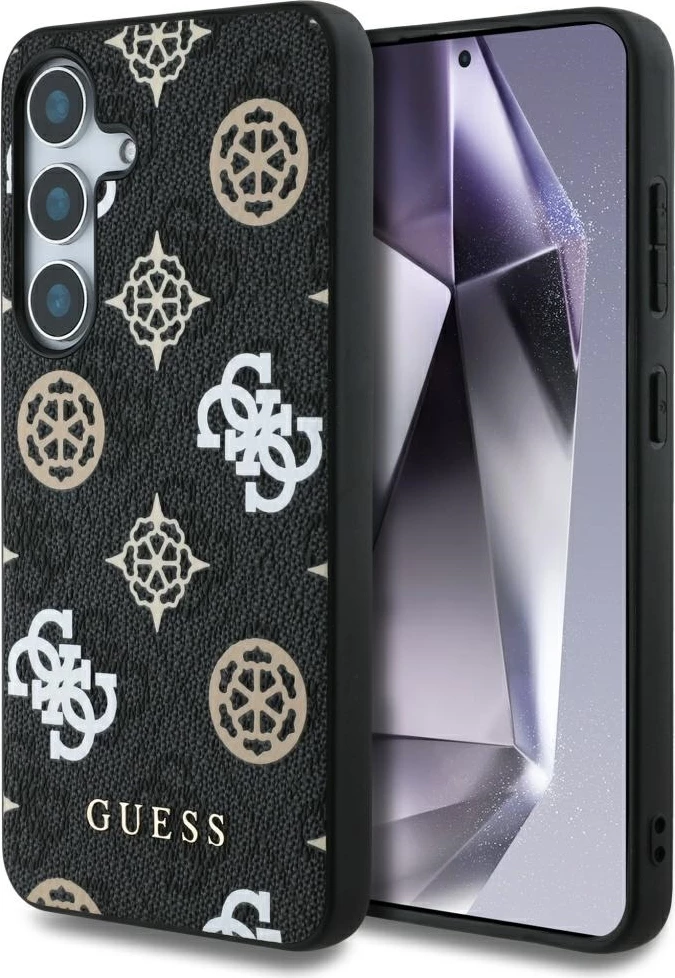 Mbështjellës Guess 4G Printed Colored Peony Pattern MagSafe për Samsung Galaxy S25, i zi