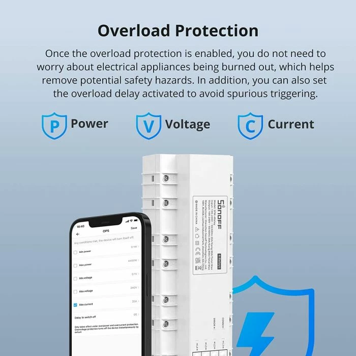 Switch smart Wi‑Fi SONOFF SPM-MAIN, matje e konsumit të energjisë, RS-485, 100-240V, i bardhë