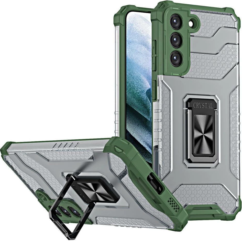 Mbështjellës Hurtel Crystal Ring Case për Samsung Galaxy S22+, me mbajtëse magnetike, Jeshil