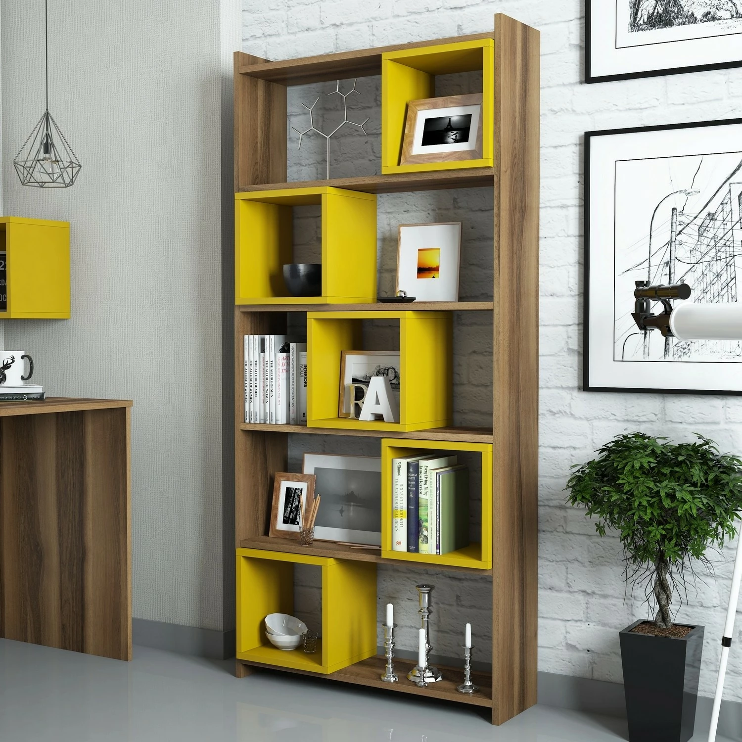 Raft librash Hanah Home, kuti, ngjyrë arre dhe e verdhë