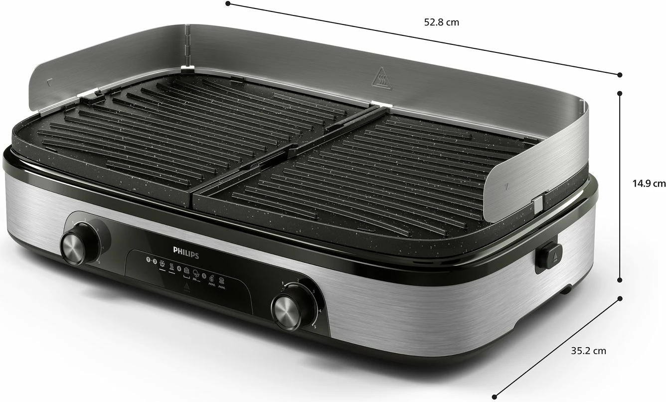 Grill elektrik Philips HD6222/90 2400 W, 2 zona ngrohjeje, 1400 cm², pllaka të kthyeshme, zi/argjendtë