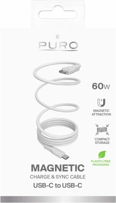Kabëll magnetik USB-C në USB-C Puro Magnetic 1m, i bardhë
