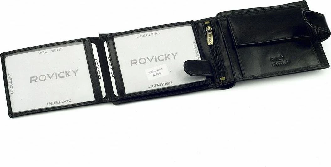 Kuletë për meshkuj Rovicky N992L-RVT, lëkurë natyrale, RFID, horizontale, e zezë, me kuti dhuratë
