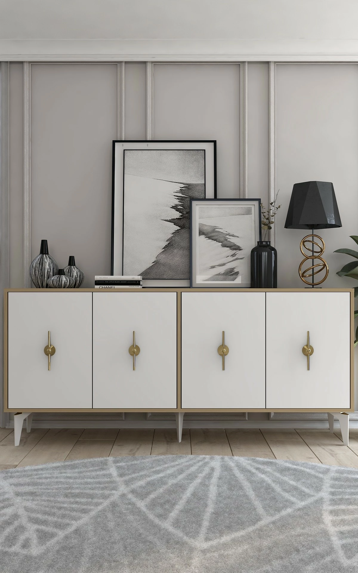Konsol Skye Decor, ngjyrë lis safir dhe e bardhë