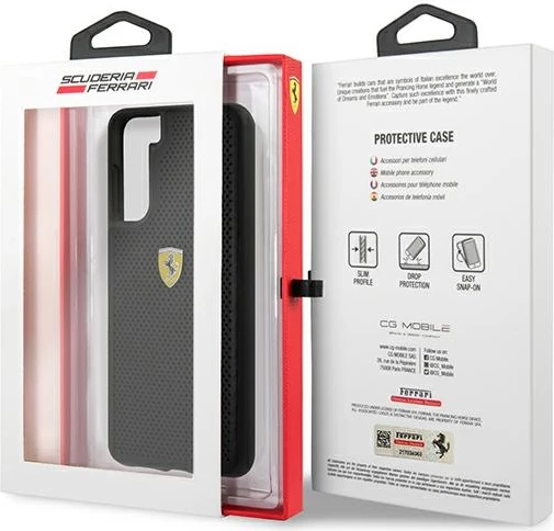 Mbështjellës Ferrari FESPEHCS21MBK On Track Perforated për Samsung Galaxy S21+, i zi