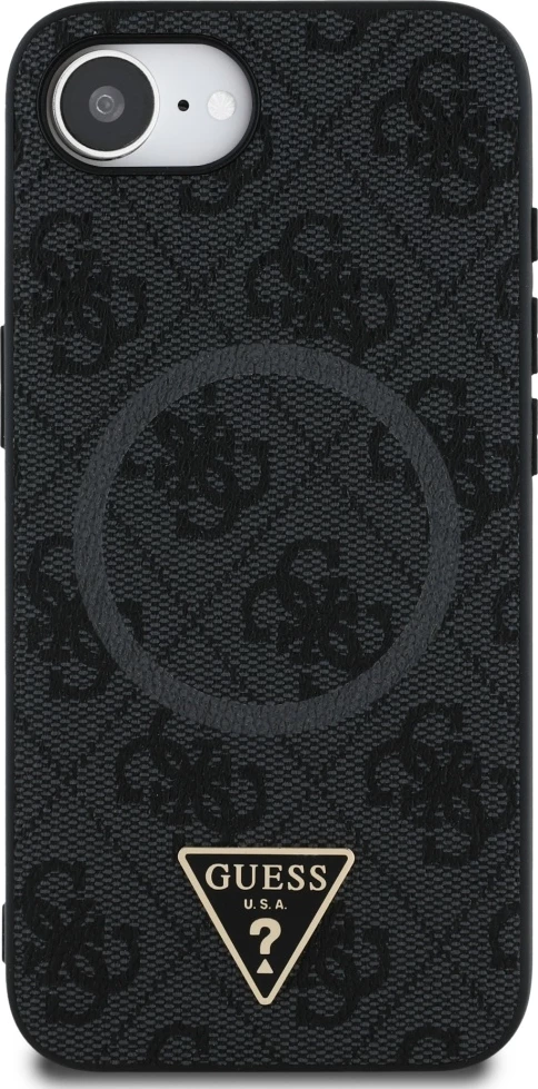 Mbështjellës Guess 4G Ring Triangle Logo MagSafe për iPhone 16e, i zi