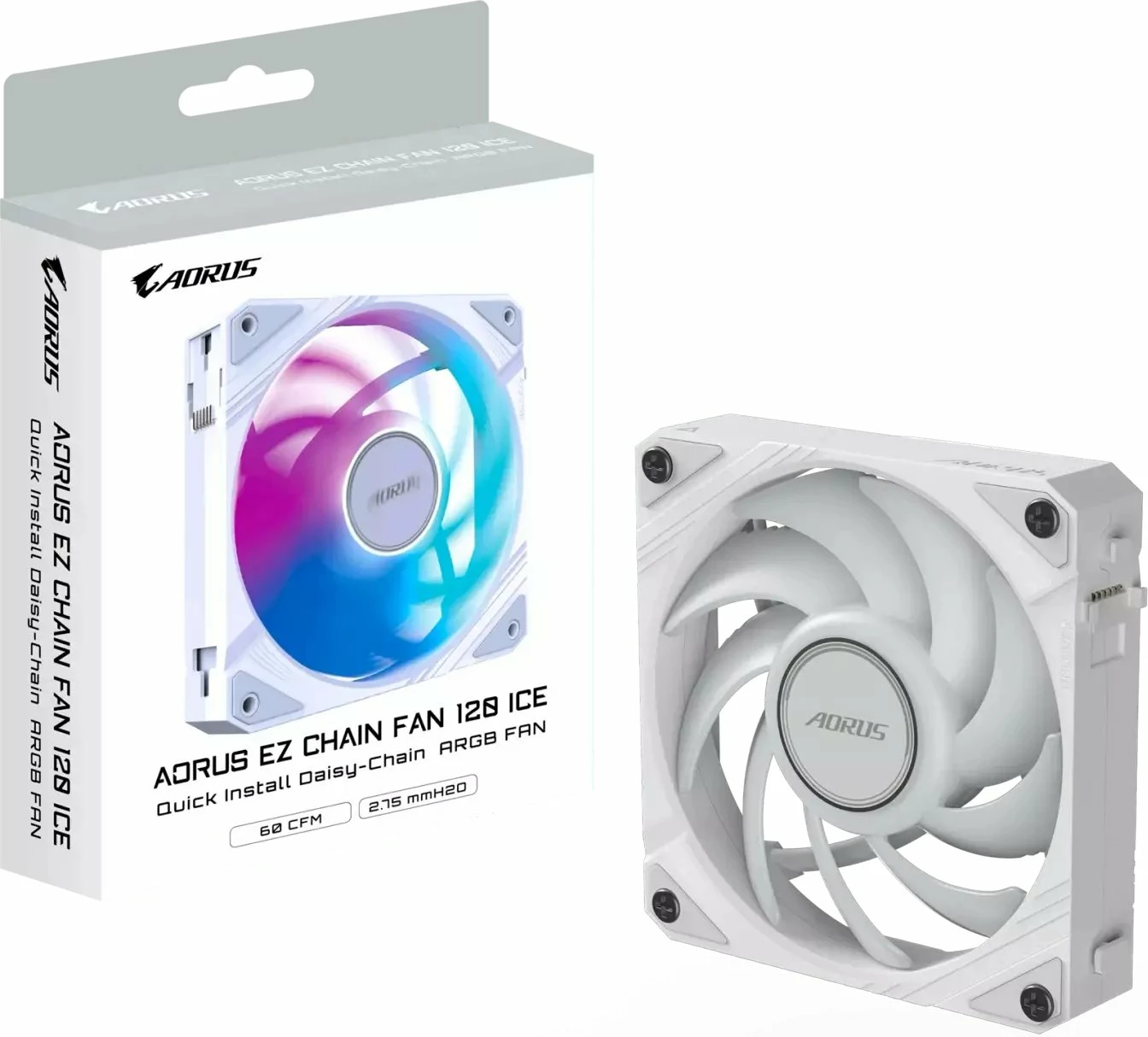 Ventilator kasë PC Gigabyte AORUS EZ Chain Fan 120 Ice GP-ECFAN1201 ICE, 120mm ARGB PWM 4-pin, 2000rpm, i bardhë, 1 copë