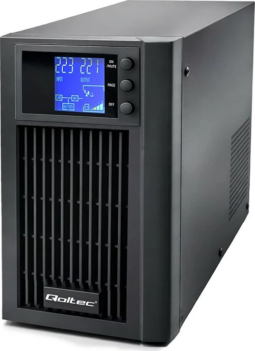 UPS me valë sinusoidale, Qoltec, 52641, 2kVA 1600W, line-interactive, AVR, LCD, 4x 7Ah, 2x Schuko, e zezë