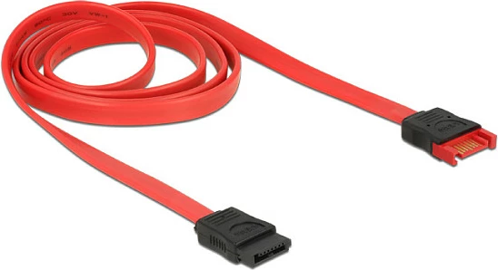 Kabllo SATA DeLOCK 83956, 1 m, SATA 7-pin M/F, 6 Gb/s, kuqe/zezë