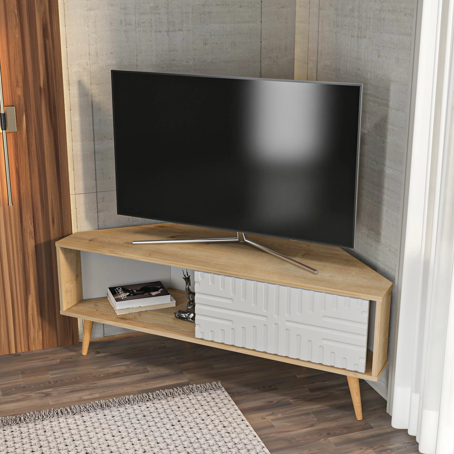 Komodë TV Skye Decor, ngjyrë lis safir, e bardhë