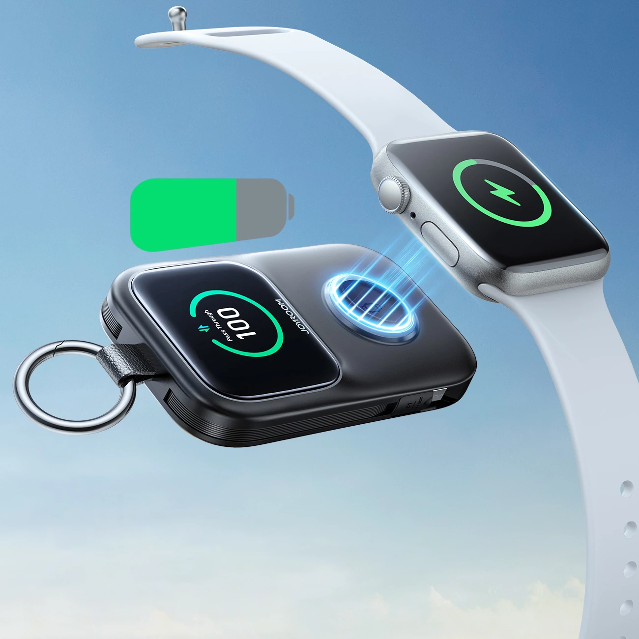 Powerbank Joyroom JR-W19 5000mAh, karikim pa tela 5W për orë, kabllo USB-C/Lightning të integruara, ekran digjital, i zi