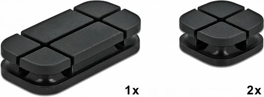 Mbajtës kabllosh DeLOCK Combo Set, 3 copë, vetëngjitës, silikon, i zi