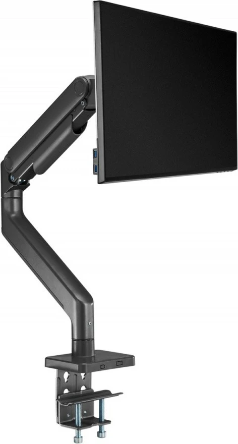 Mbajtës monitori tavoline, Digitus DA-90473, 1 krah me sustë mekanike, deri 49" 20 kg, VESA 75x75/100x100, me kapëse ose vrimë, i zi