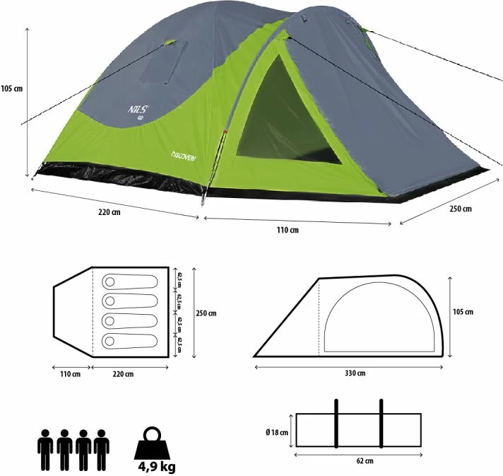 Tendë Nils Extreme NC6006, gri/jeshile
