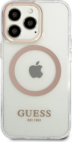 Mbështjellës Guess GUHMP13XHTRMD për iPhone 13 Pro Max 6.7", Metal Outline Magsafe, Transparent/Ari