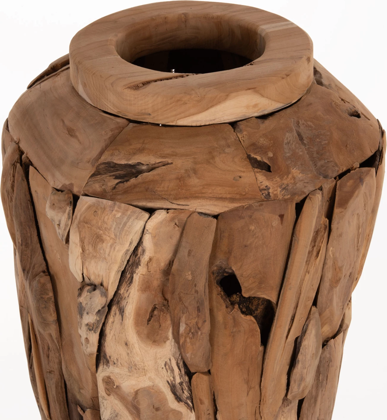 Vazo dekorative për dysheme, copa druri tik, ngjyrë natyrale, Φ60x120H cm