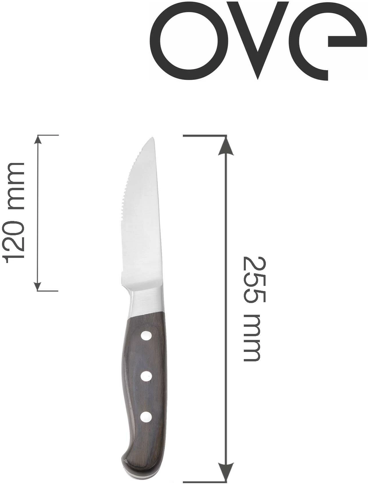 Set thikash bifteku, OVE Corfu Jumbo, teh 120 mm, gjatësi totale 255 mm, dorezë Pakkawood, set 6