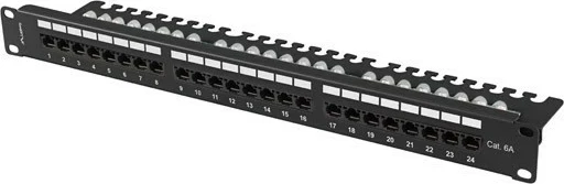 Patch panel LANBERG 24 porta 1U 19" kat.6A UTP, organizer kabllash, zi