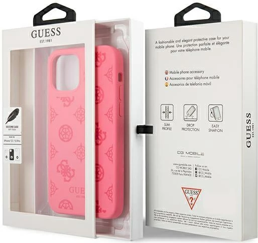 Mbështjellës Guess Peony Collection për iPhone 12 Pro Max 6.7", silikon, fuchsia