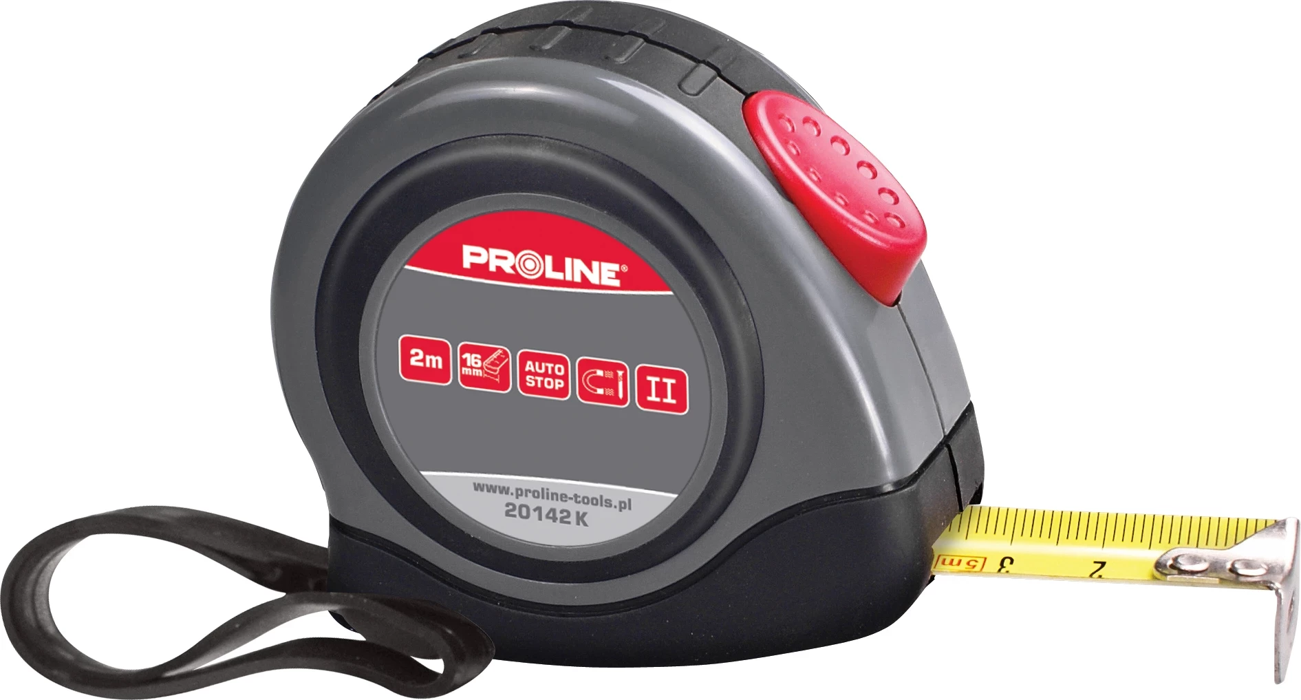 Metër shirit PROLINE 20142, 2 m, 16 mm, e zezë/kuqe