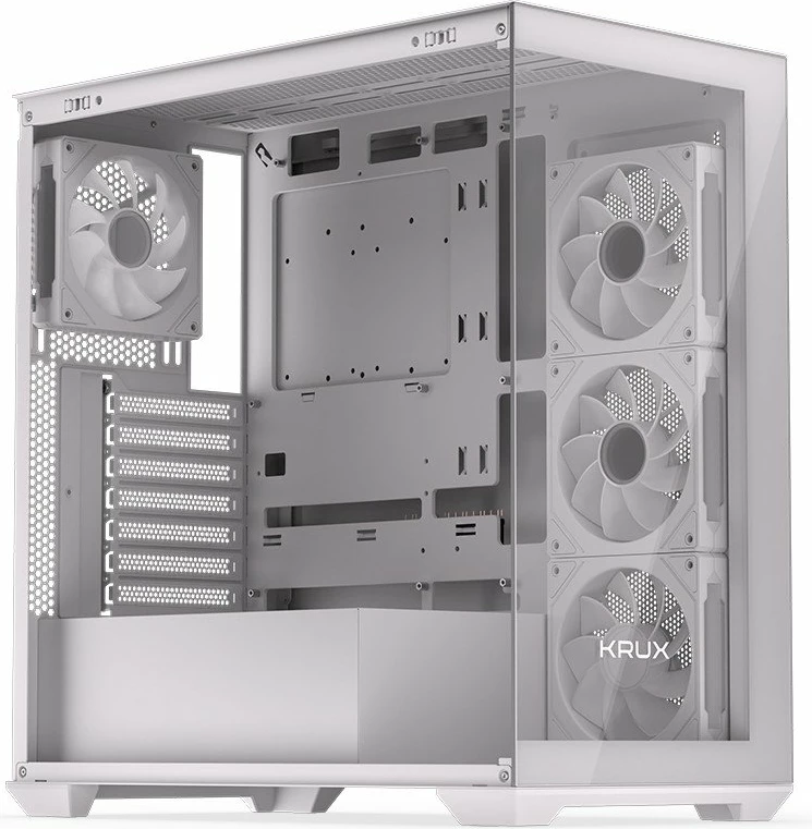 Kasë Krux Exo RGB KRXD009 Midi Tower, ATX/mATX/Mini-ITX, x4 120mm ARGB fan, x2 USB 3.0 + USB-C, e bardhë