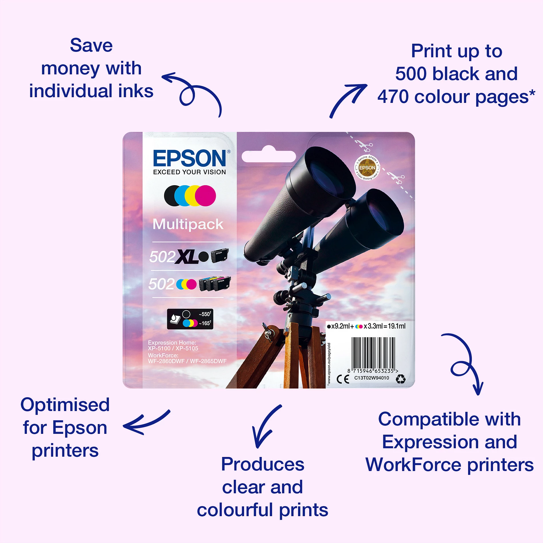 Toner Epson Singlepack Magenta 502, 3.3 ml, 165 faqe
